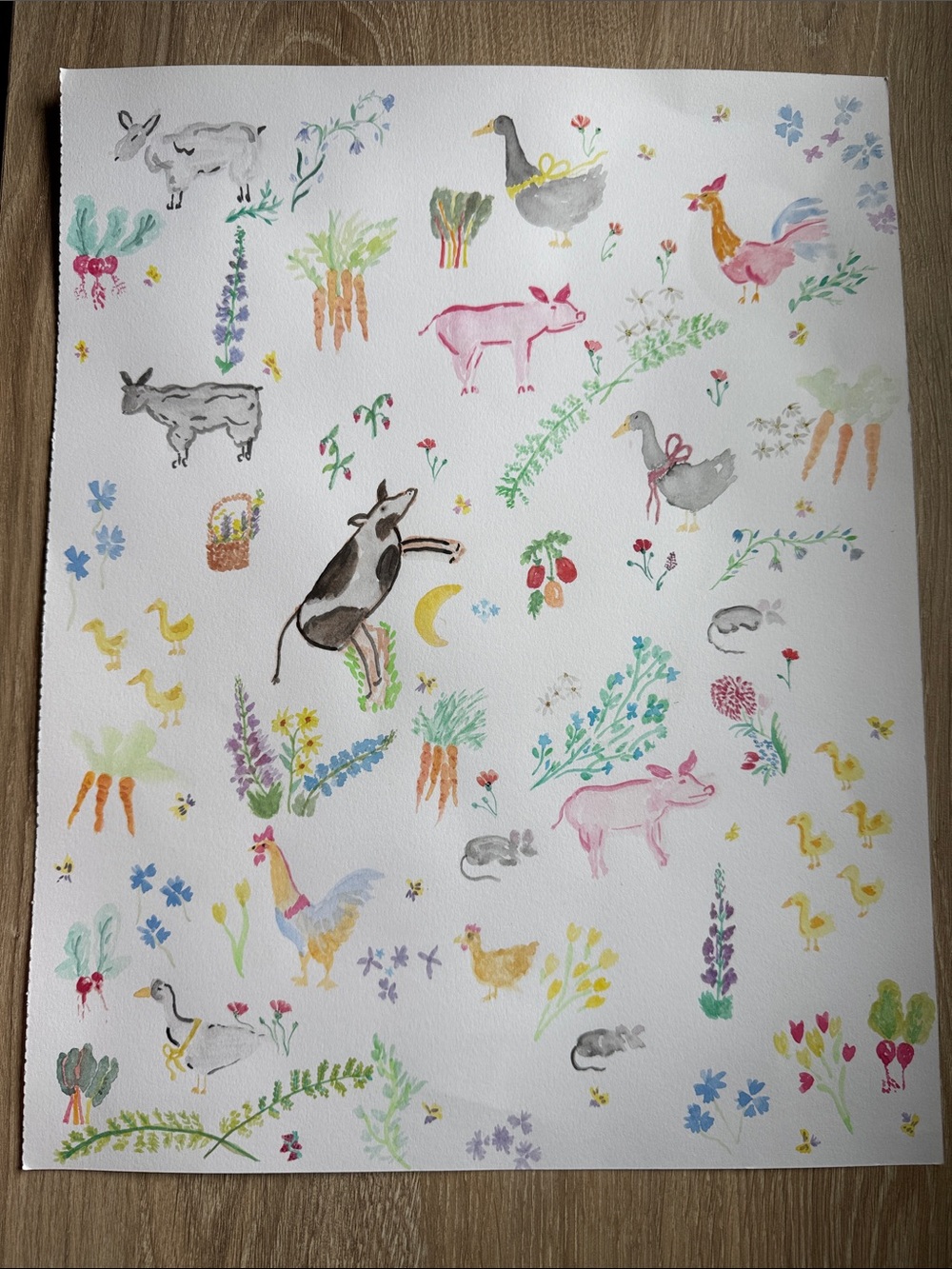 Watercolor Farm Animal Art - Pastel Multi-Color
